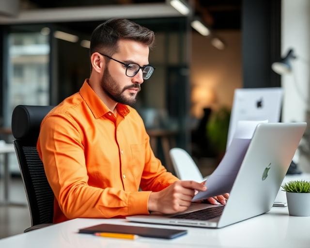 Professional reviewing documents